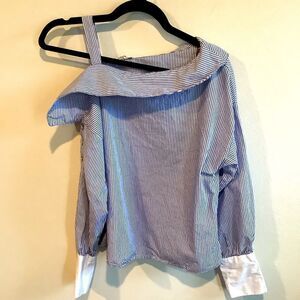 Iris pin striped one shoulder blouse